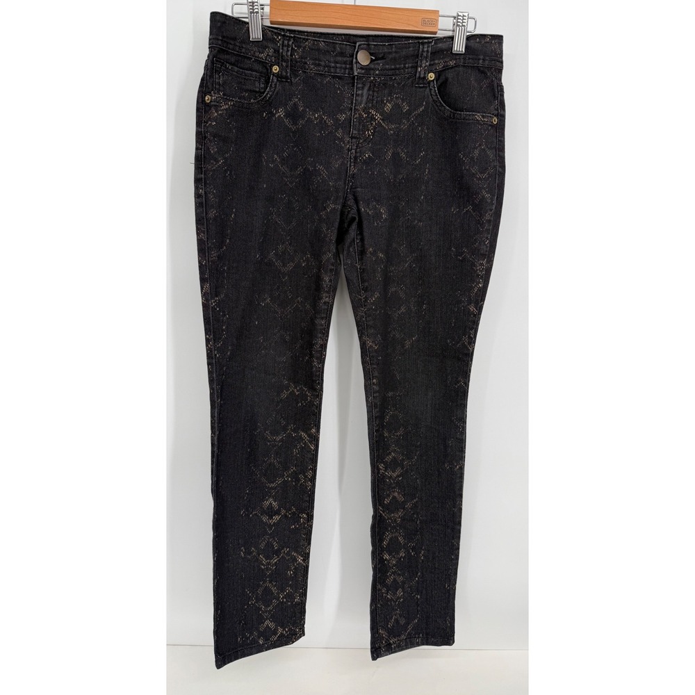 Inc Denim Womens Black Bronze Snakeskin Print Skinny Jeans Regular Fit Sz 8P